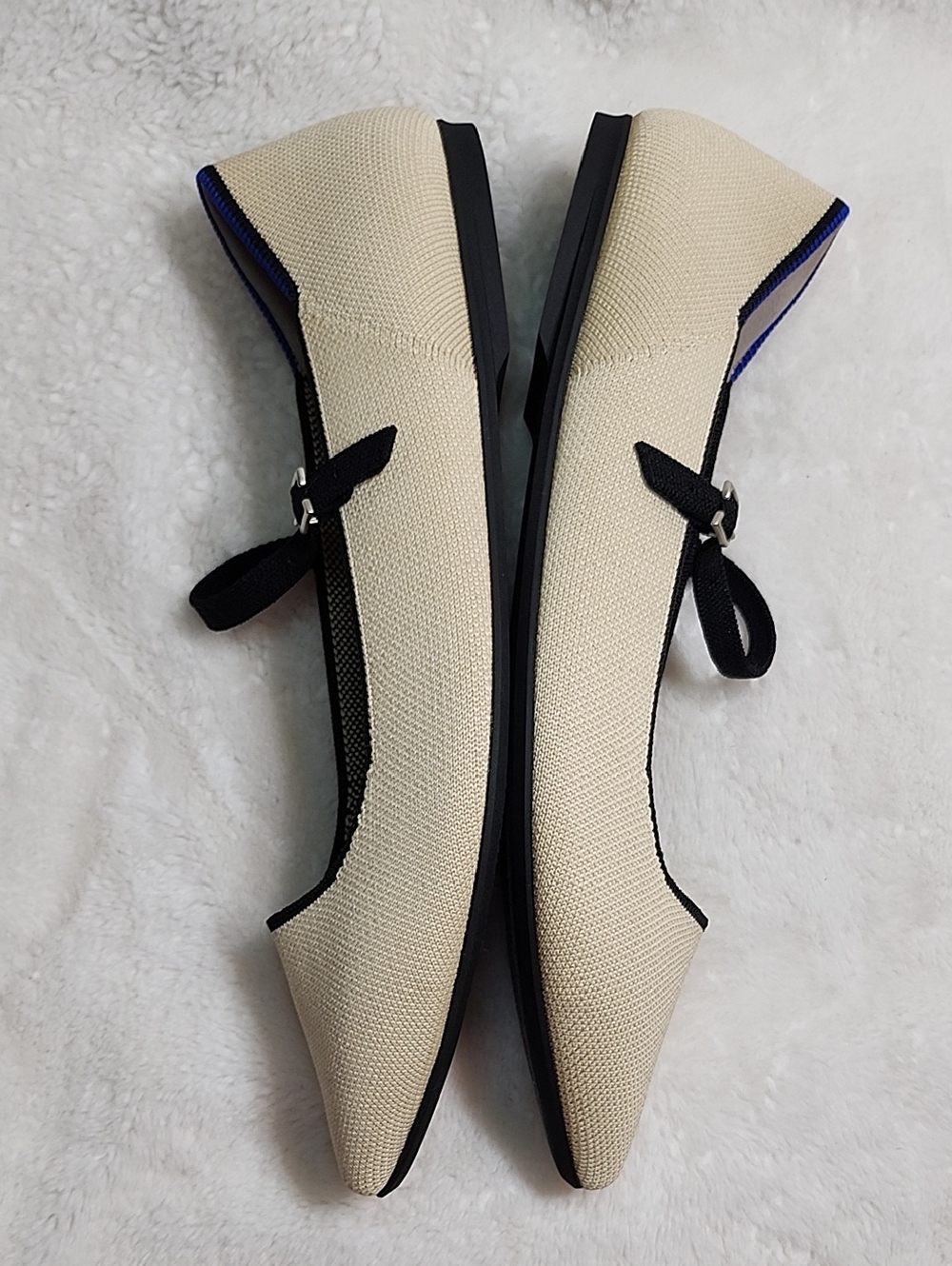 Rothy's The Point Mary Jane II flats beige/sandstone color black strap Sz 13 - Picture 9 of 16
